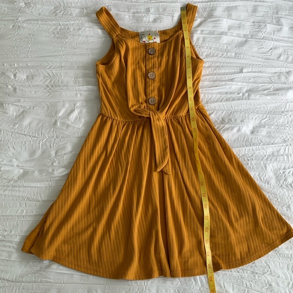 JENNA & JESSIE Girl’s Goldenrod Ribbed Tank Dress Waist Tie Button Accent 8 GIRL - Picture 7 of 10